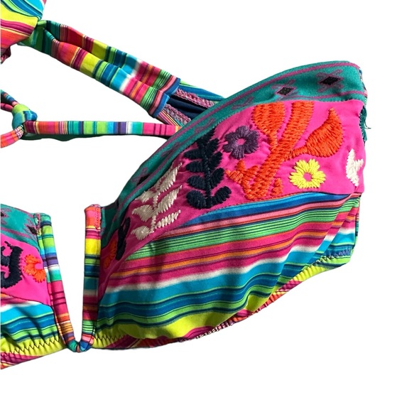 Nanette Lepore Flora Fiesta Bandeau Bikini Top Medium Colorful Stripes - Picture 7 of 9